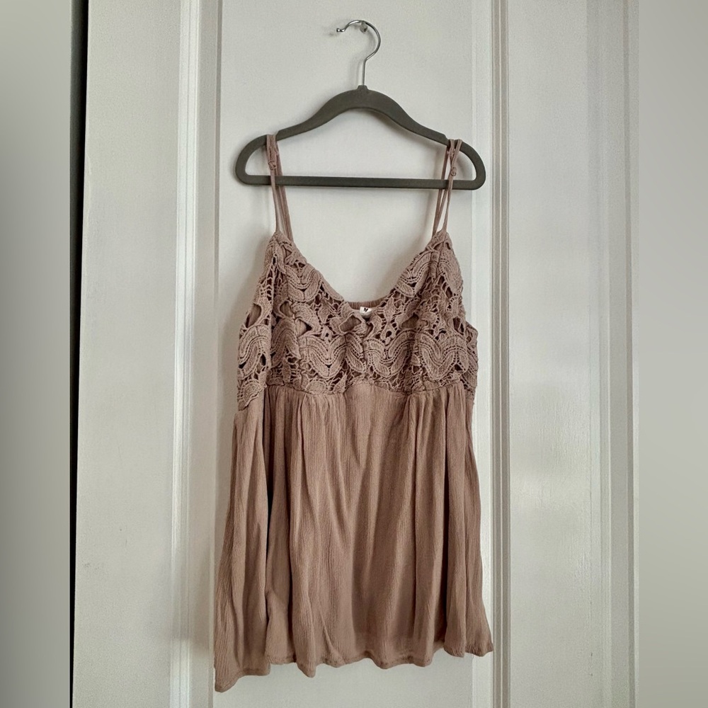 Heyson Crochet Spaghetti Strap Blouse- Taupe